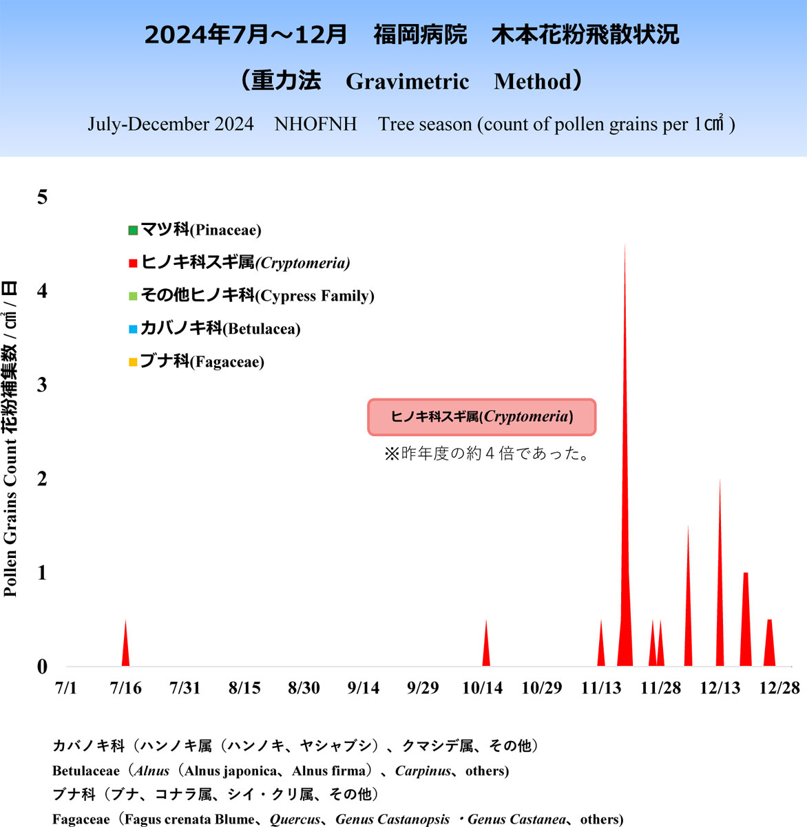 2024年7～12月木本花粉飛散状況