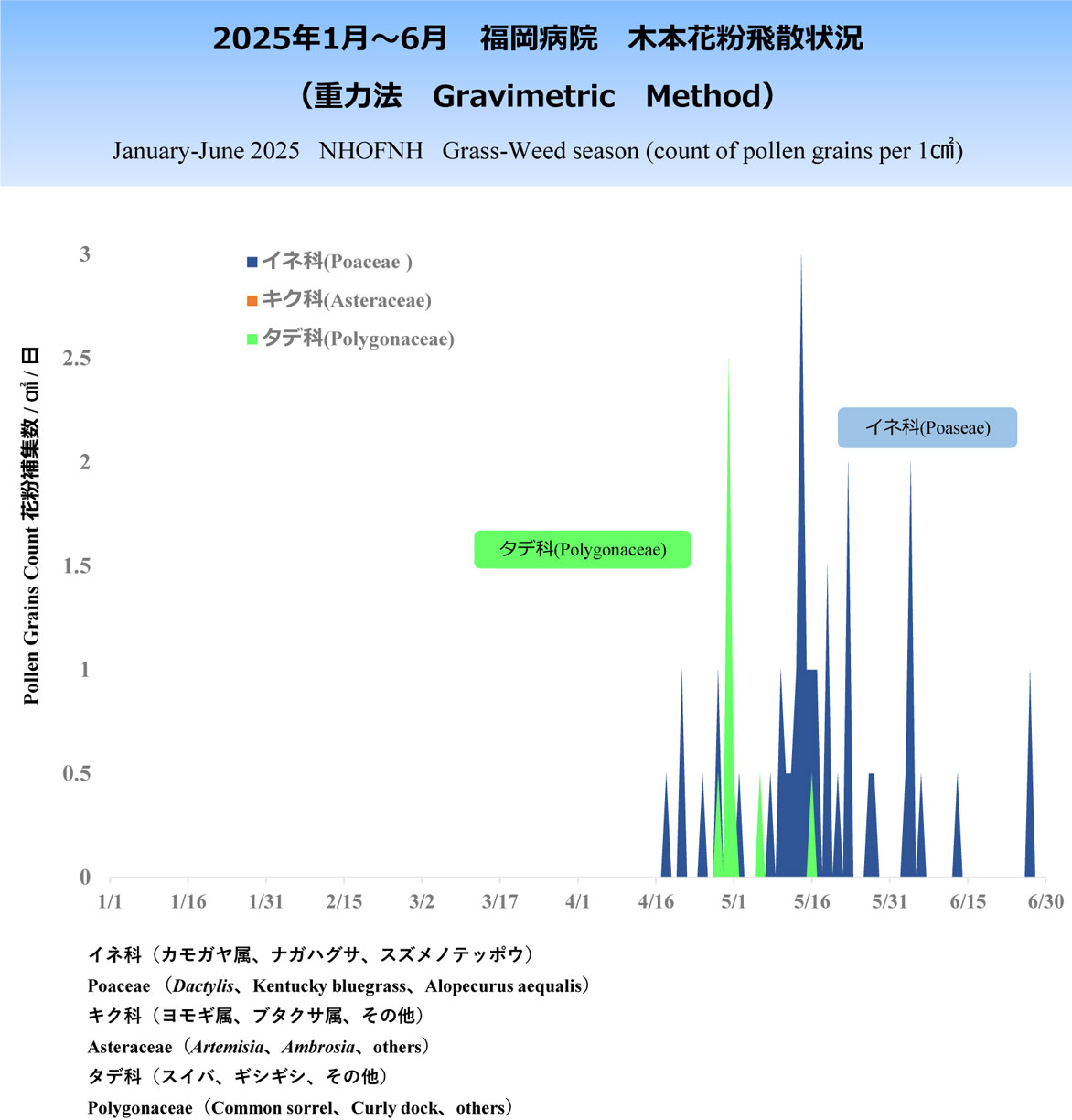 2025年1～6月草本花粉飛散状況