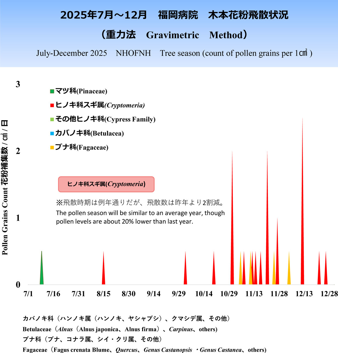 2025年7～12月木本花粉飛散状況